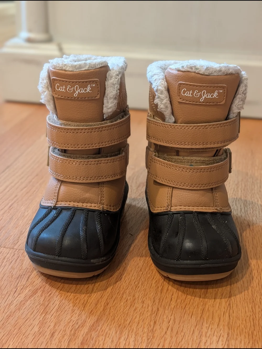 Cat & Jack Tan and Black Kids Snow Boots with Faux Fur Trim